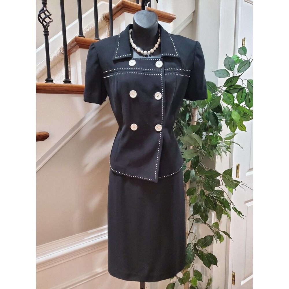 Danny&Nicole Women Black Polyester Double Breasted Blazer & Skirt 2 Pcs Suit 10